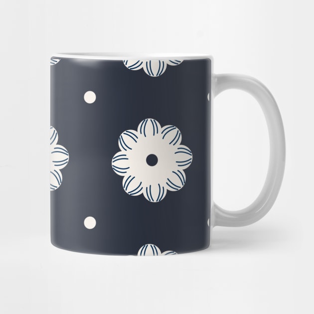 Beige flowers and dots over dark blue by marufemia